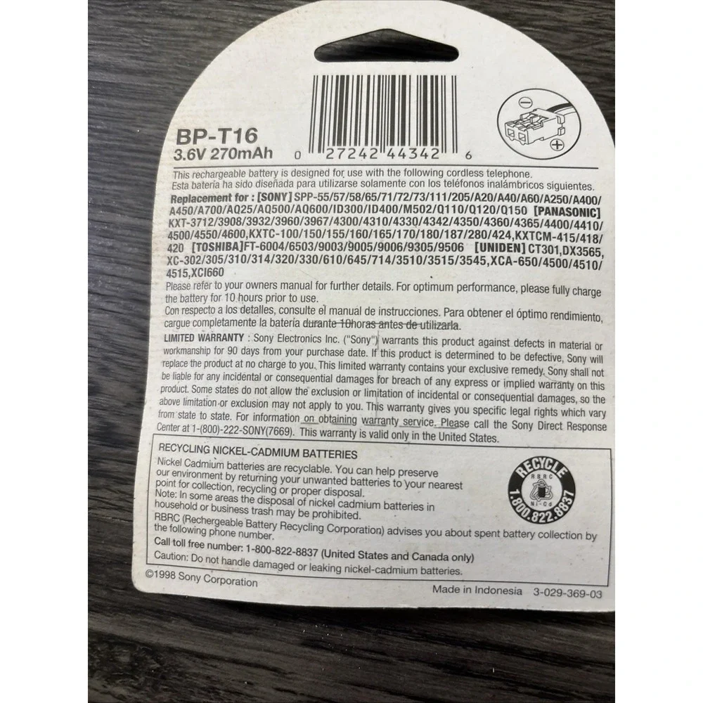 SONY STAMINA Cordless Rechargeable Battery, BP-T16